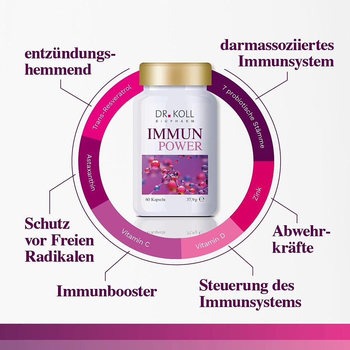 Immun Power Dr. Koll - Nahrungsergänzungsmittel zur Stärkung des Immunsystems mit u.a. Vitamin C, D, Zink und Antioxidantien | 60 hochdosierte Kapseln | vegan und ohne Gelantine