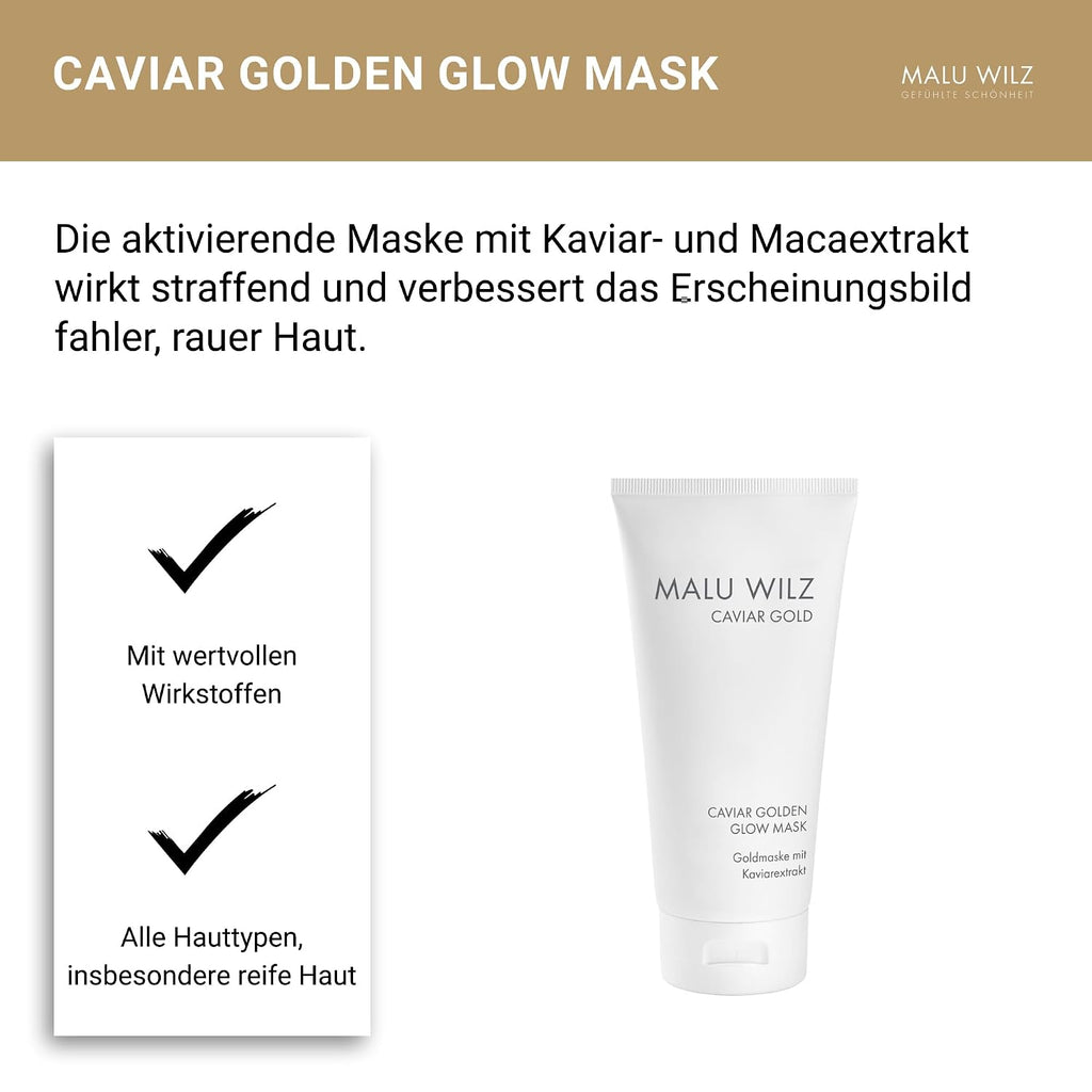 Malu Wilz Caviar Golden Glow Mask 50ml I Gesichtsmaske Frauen I Feuchtigkeitsspendende Face Mask mit Kaviar Extrakt & Gold I Revitalisiert müde Haut
