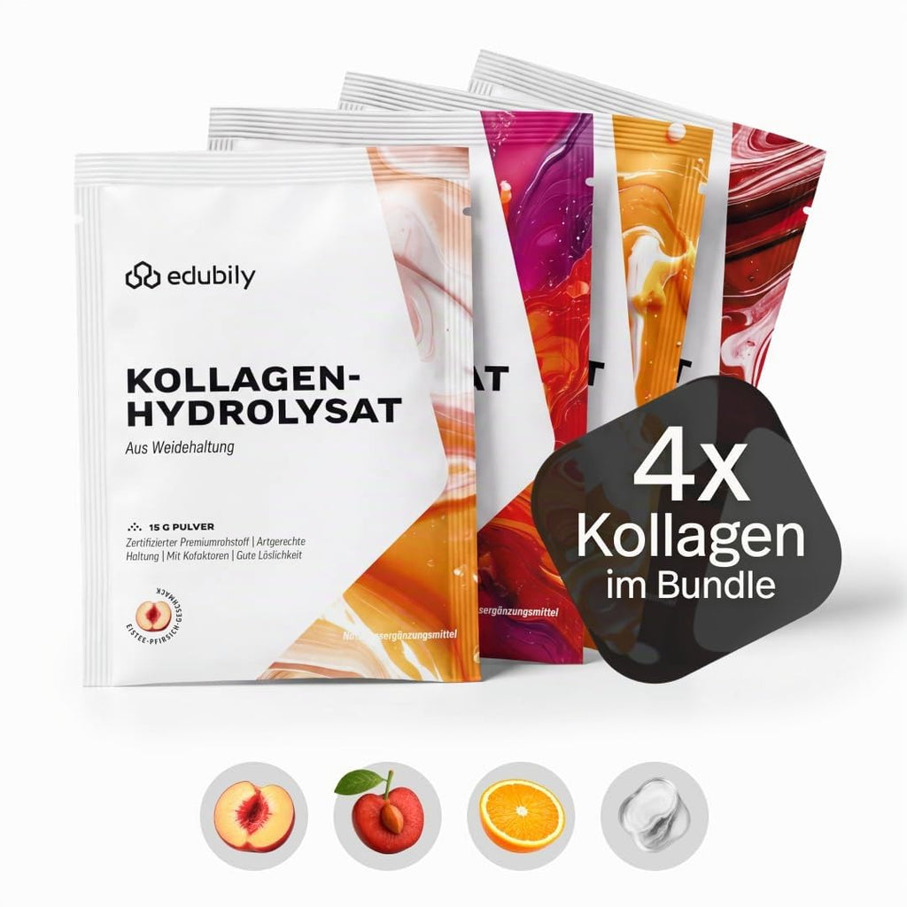 edubily® Kollagen-Hydrolysat - Kollagen Pulver als hochwertige Proteinergänzung im Alltag - aus Weidehaltung, Vitamin C, Zink, Kupfer, Mangan & Kieselsäure - 1 Portion täglich (750 g, ohne Geschmack)