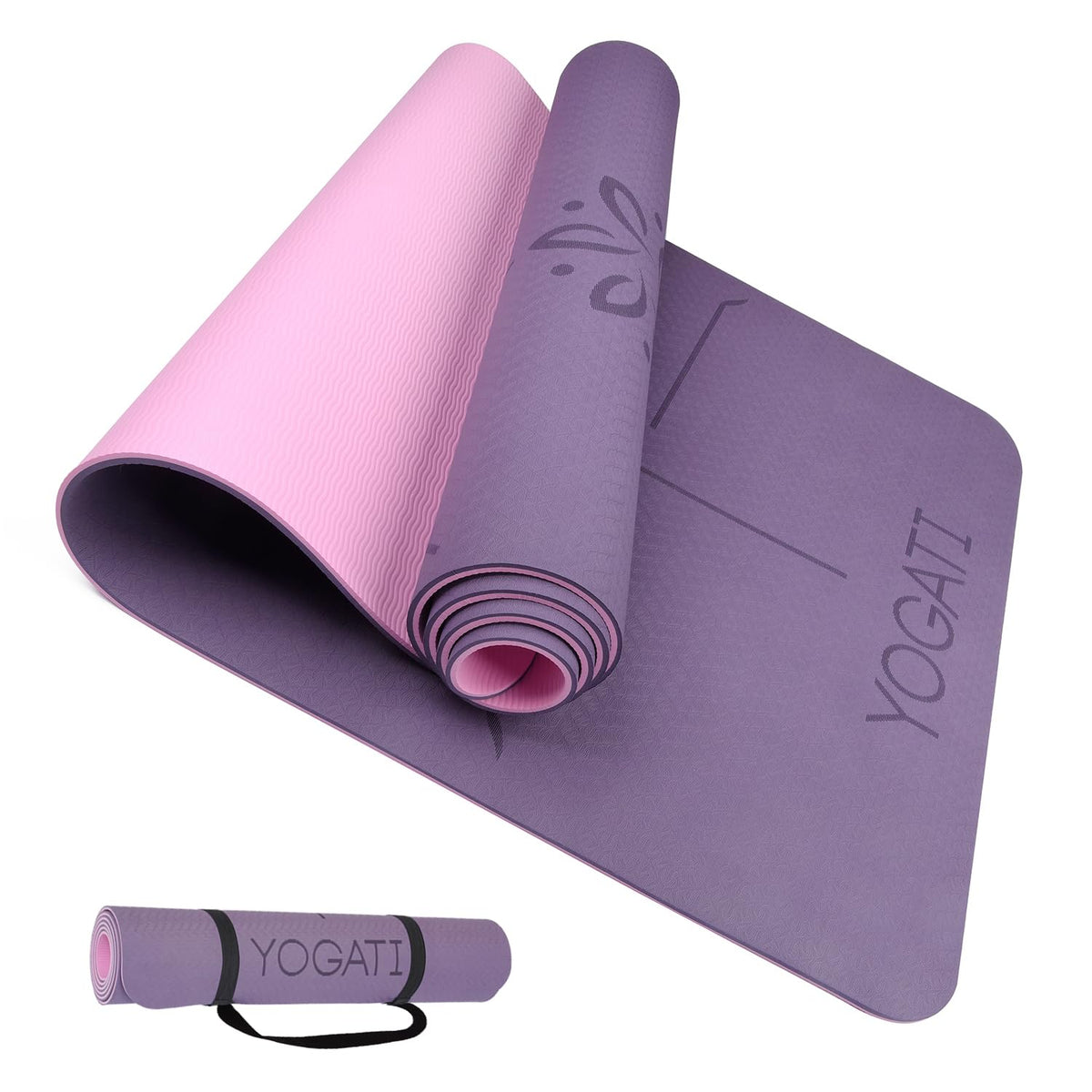 YOGATI Yogamatte rutschfest Schadstofffrei, mit Tragegurt. Yoga Matte mit Ausrichtungslinien. Ideal Yogamatten als Gymnastikmatte, Sportmatte, Fitnessmatte, Jogamatte - Yoga mat