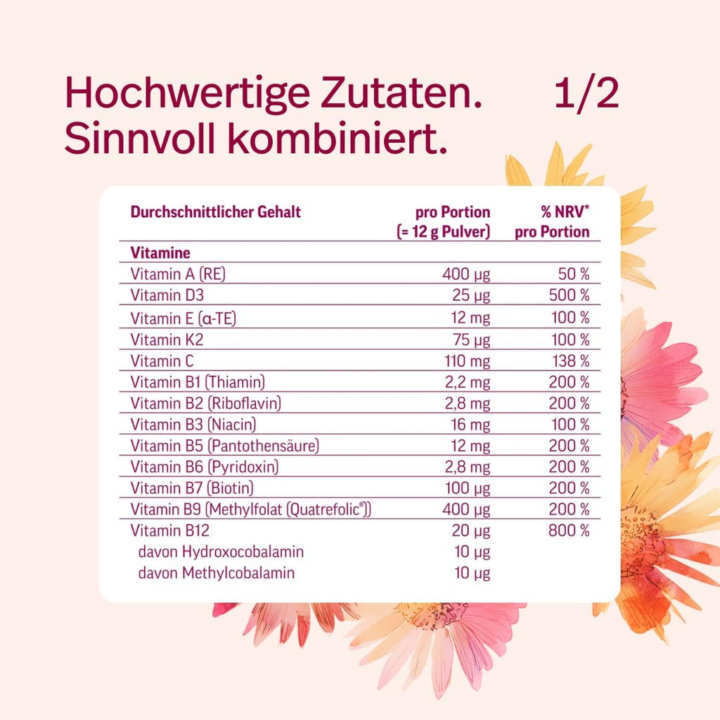 edubily® Frauen Multi Plus – Multivitamin & Mineralstoff-Drink für Frauen - Mit Calcium, Magnesium, Zink, Vitamin D & B-Vitaminen, Kreatin, Q10 & Kollagen - Zuckerfrei (360 g, Maracuja)