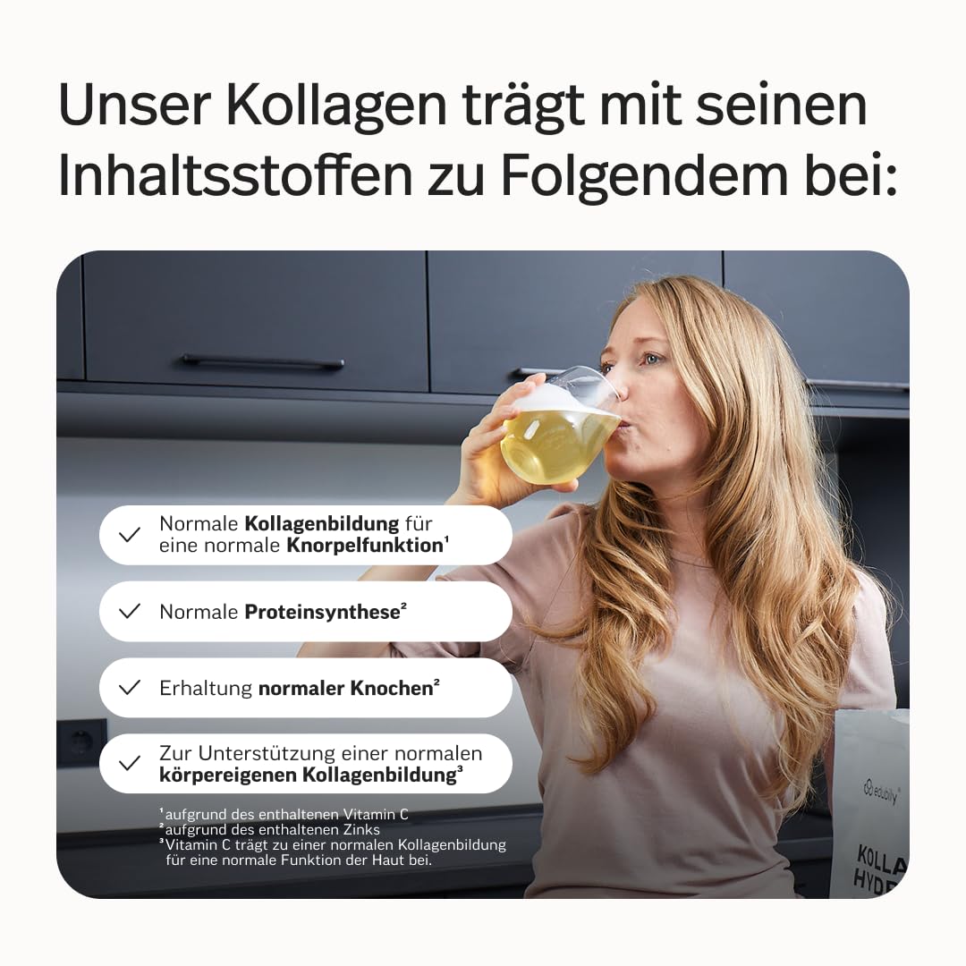 edubily® Kollagen-Hydrolysat - Kollagen Pulver als hochwertige Proteinergänzung im Alltag - aus Weidehaltung, Vitamin C, Zink, Kupfer, Mangan & Kieselsäure - 1 Portion täglich (750 g, ohne Geschmack)