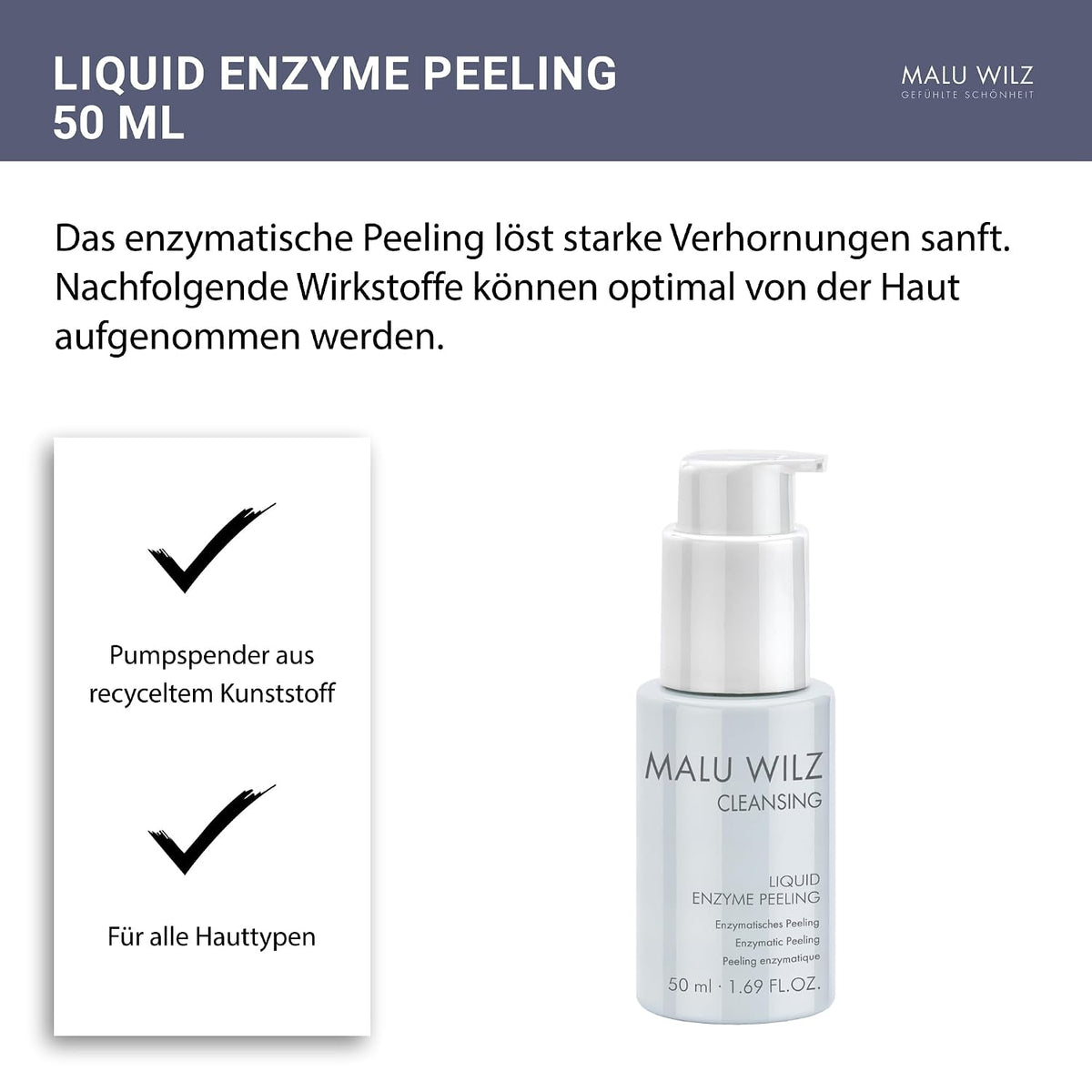 Malu Wilz Liquid Enzyme Peeling 50ml I Gesichtspeeling für jeden Hauttyp I Skincare Gesichtspflege-Peeling besonders gut bei akneähnlichem Hautzustand