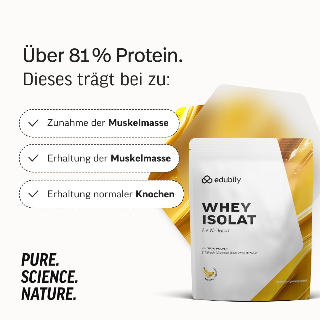 edubily® Whey Protein Isolat - Laktosefrei - Sehr gut lösliches Eiweißpulver ohne Kohlenhydrate & Zucker - Aus irischer Weidehaltung (750 g, Kakao mit Stevia)