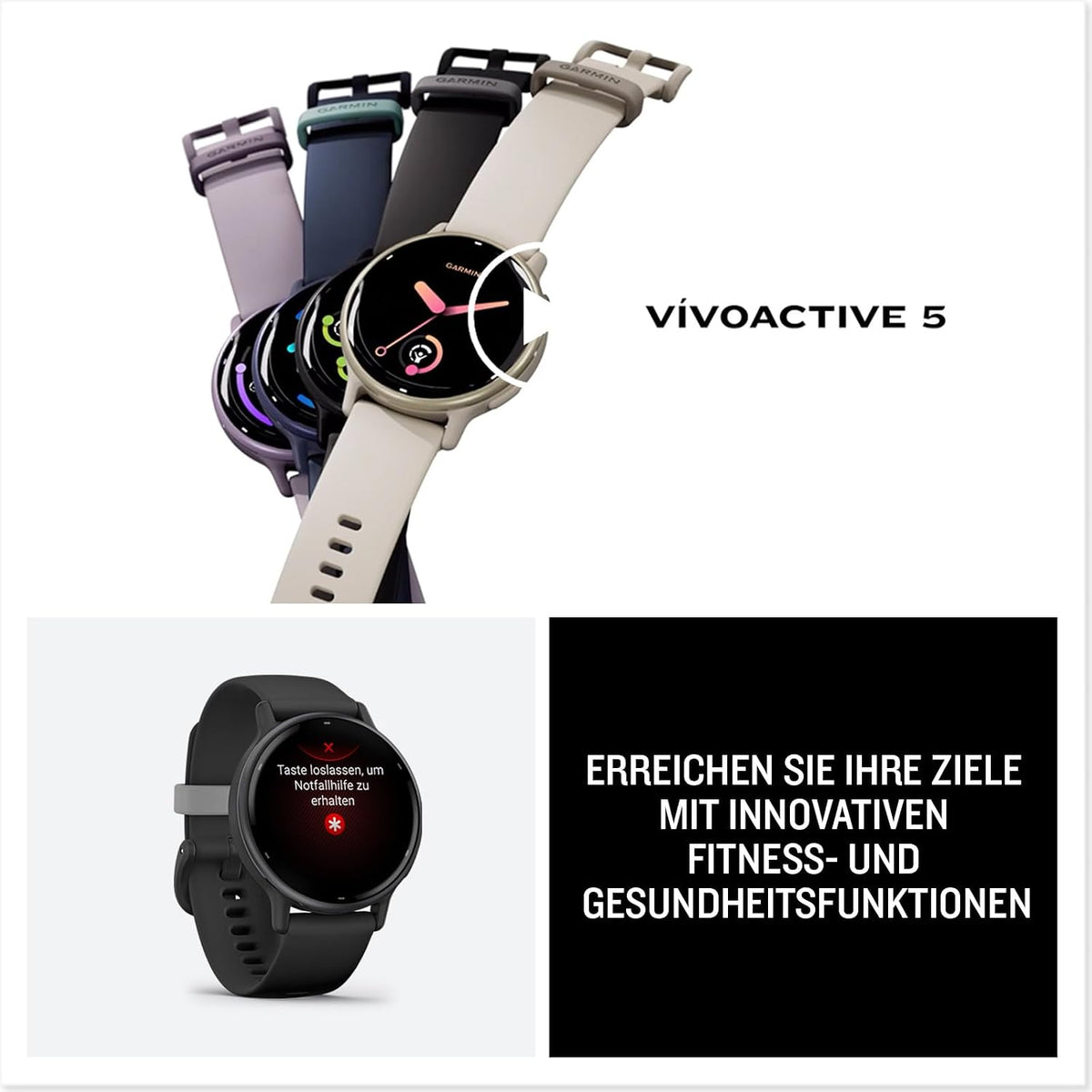 Garmin Vivoactive 5, 42 mm, GPS-Fitness-Smartwatch, Elfenbein Cremegold
