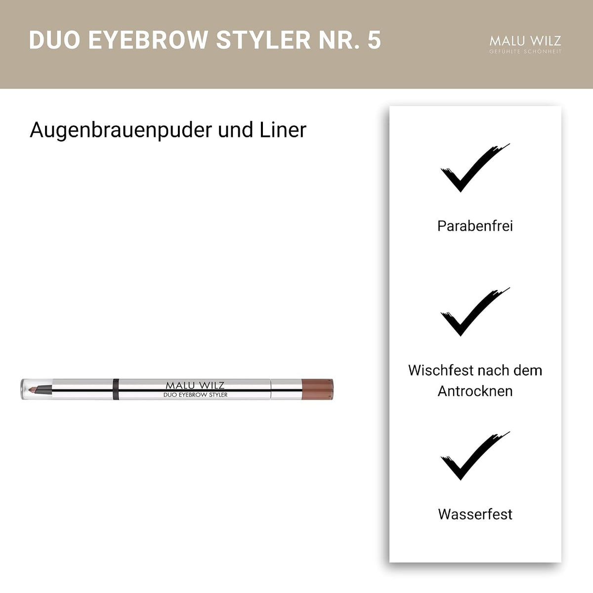 Malu Wilz Duo Eyebrow Styler Nr.5 Mittelbraun I Augenbrauenstift wasserfest I Eyebrow Pencil I Perfektioniert und akzentuiert die Augenbrauen eindrucksvoll