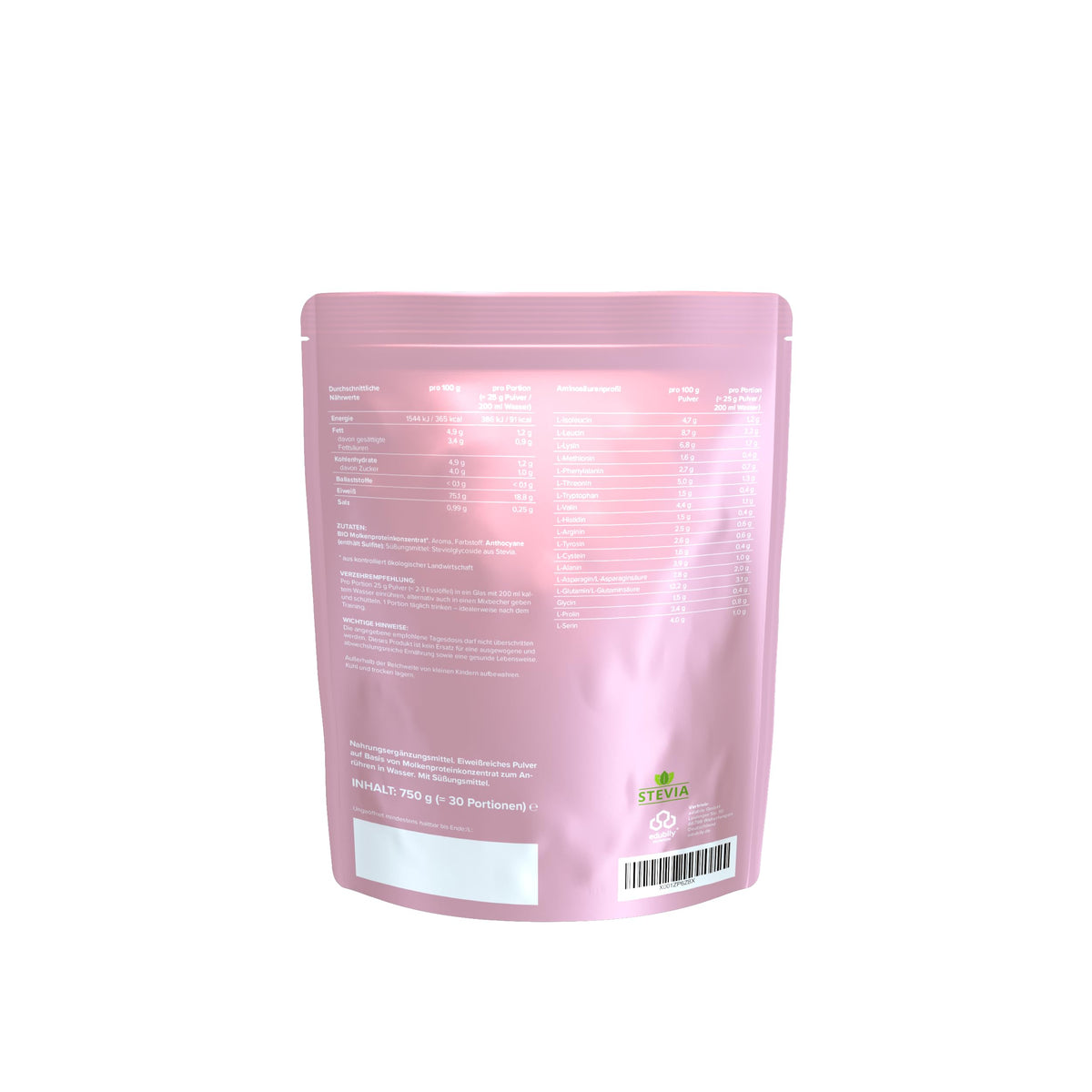 edubily® Whey Protein Konzentrat - Aus Milch von Kühen mit Weidezugang - Ohne Zucker & mit Stevia gesüßt - Optimale Löslichkeit - Made in Germany (750 g, Vanille)