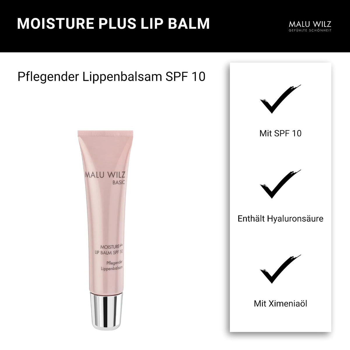 Malu Wilz Moisture Plus Lip Balm 15 ml I Duftender Lippenbalsam mit SPF 10 und feuchtigkeitsspendender Hyaluronsäure I Lippenpflege trockene Lippen I vegan