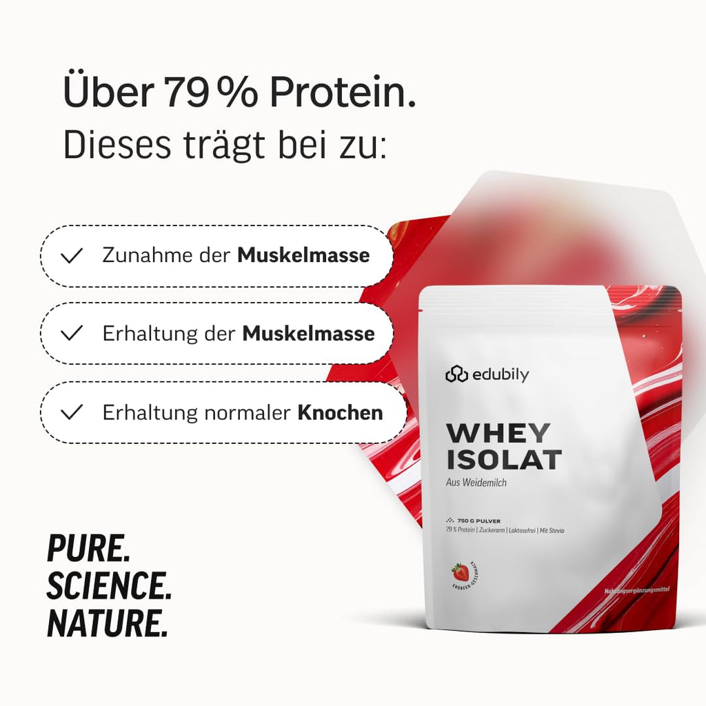 edubily® Whey Protein Isolat - Laktosefrei - Sehr gut lösliches Eiweißpulver ohne Kohlenhydrate & Zucker - Aus irischer Weidehaltung (750 g, Kakao mit Stevia)