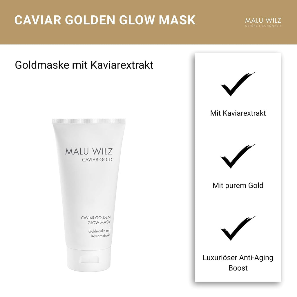 Malu Wilz Caviar Golden Glow Mask 50ml I Gesichtsmaske Frauen I Feuchtigkeitsspendende Face Mask mit Kaviar Extrakt & Gold I Revitalisiert müde Haut