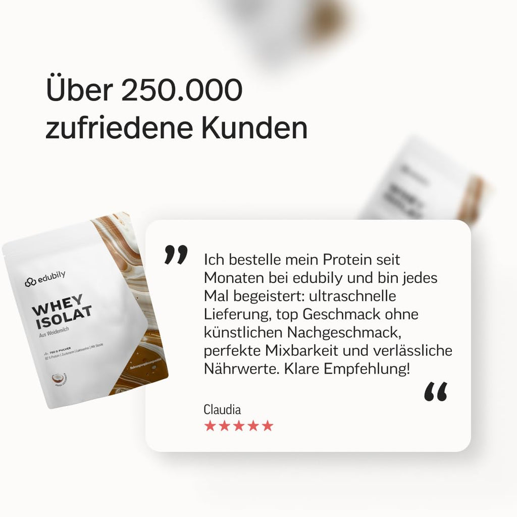 edubily® Whey Protein Isolat - Laktosefrei - Sehr gut lösliches Eiweißpulver ohne Kohlenhydrate & Zucker - Aus irischer Weidehaltung (750 g, Kakao mit Stevia)