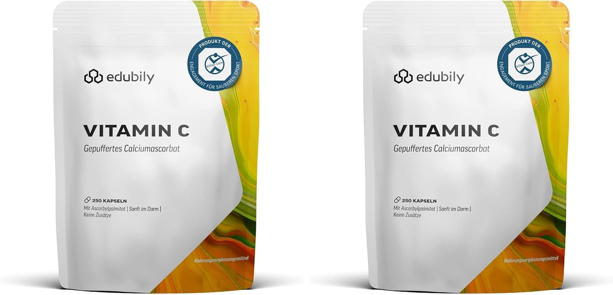 edubily® Vitamin C Kapseln 500 mg - Vitamin C Komplex aus gepuffertem Vit. C als Calciumascorbat und fettlöslichem Vit. C als Ascorbylpalminat (250 Kapseln)
