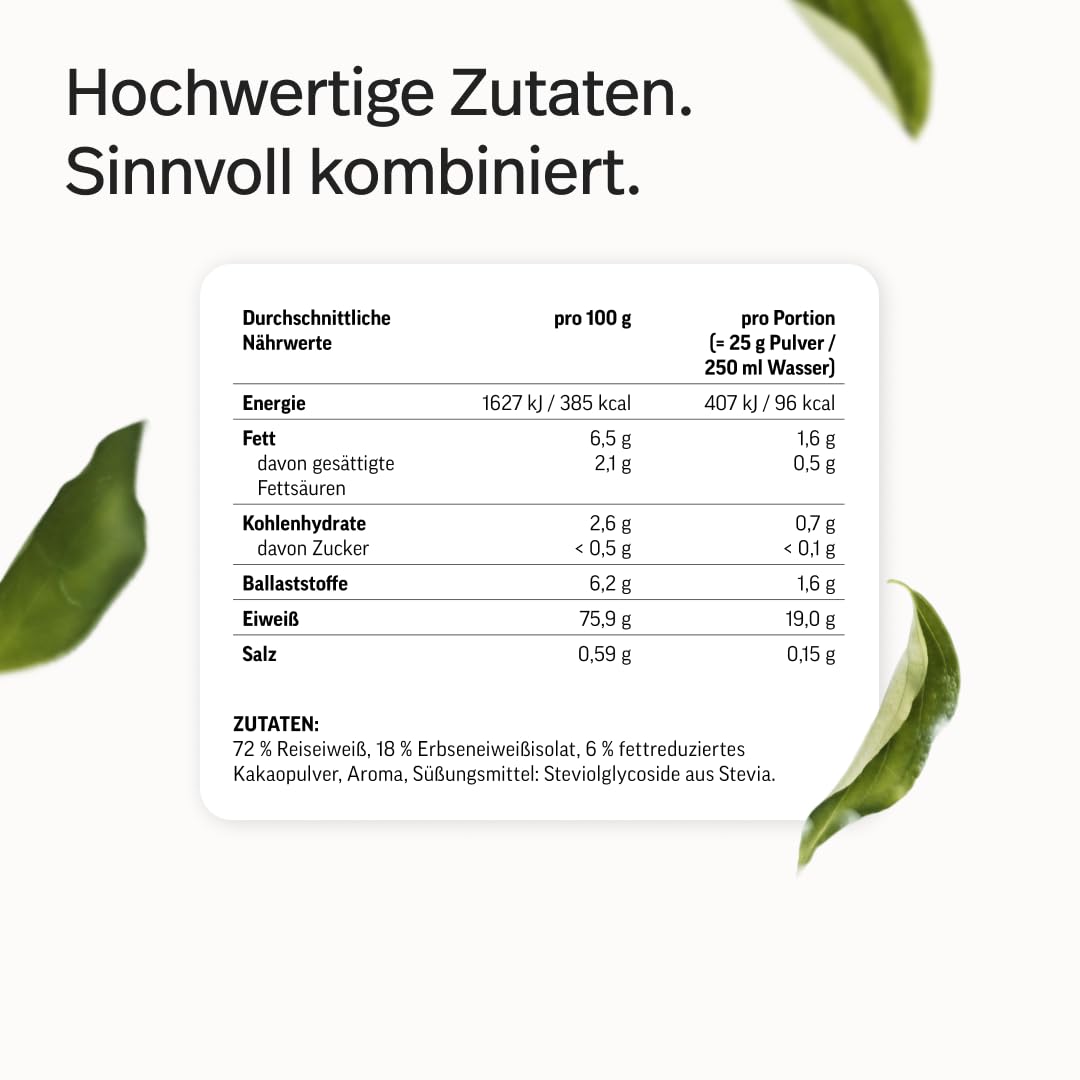edubily® Veganes Proteinpulver - Mit Reisprotein und Erbsenprotein - Hoher Eiweißgehalt - Ohne Zucker • Mit Stevia • Laborgeprüftes Eiweißpulver (750 g, Erdbeere)