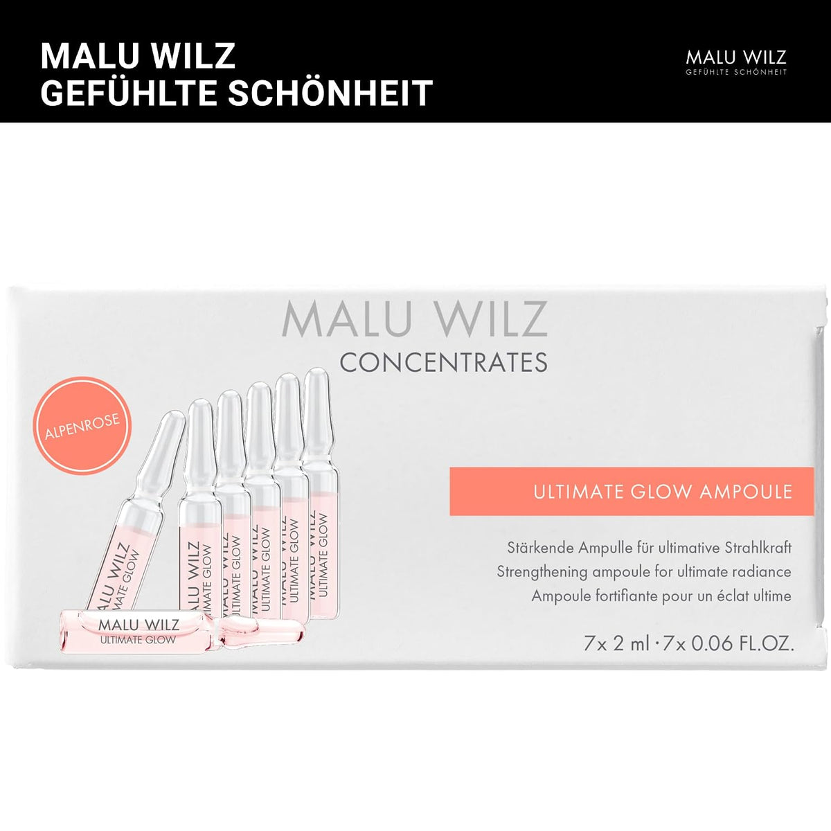 Malu Wilz Ultimate Glow Ampoule Set 7x2ml, vegan - Ampullen Gesicht Pflegeformel gegen müde Haut - Gesichtspflege für strahlenden Teint & herausragendes Hautgefühl