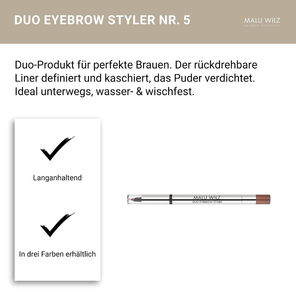 Malu Wilz Duo Eyebrow Styler Nr.5 Mittelbraun I Augenbrauenstift wasserfest I Eyebrow Pencil I Perfektioniert und akzentuiert die Augenbrauen eindrucksvoll