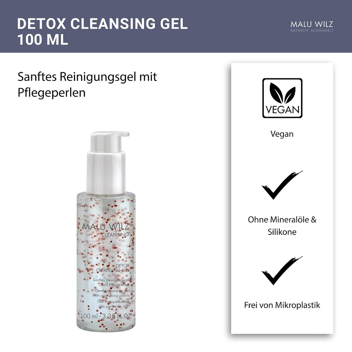 Malu Wilz Detox Cleansing Gel 100ml I Skincare Reinigungsgel für die gründliche & milde Gesichtsreinigung I Gesichtsreiniger mit Vitamin E I Vegan