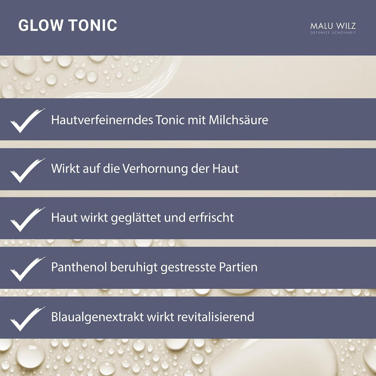 Malu Wilz Glow Tonic 200 ml I Gesichtswasser mit Milchsäure, Hyaluronsäure, Glycerin & Panthenol I Tonic mit Peeling-Effekt I Glättet die Haut I Vegan