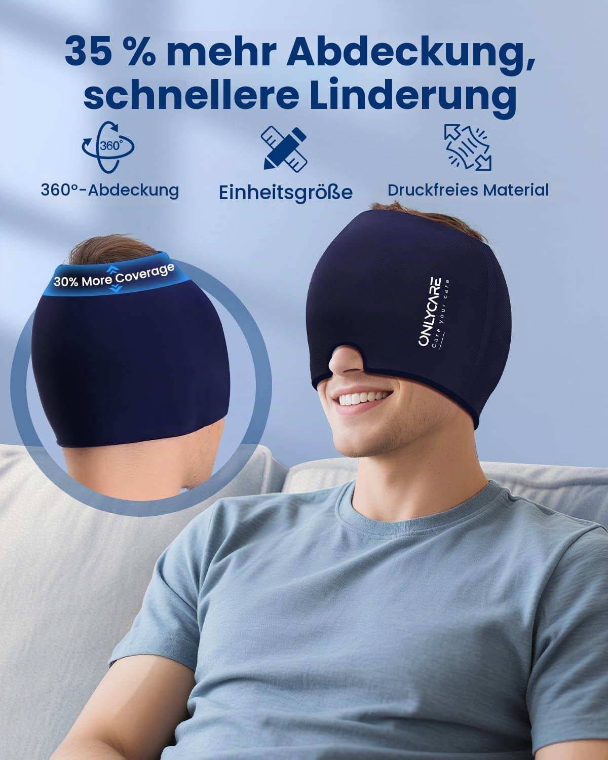 ONLYCARE Migräne Maske, Upgraded Kühlmaske Schlafmaske Kühlmütze Kühlhaube