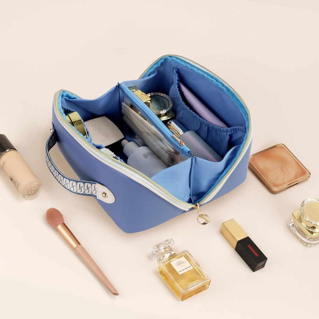 Prite Kosmetiktasche Reise Make Up Tasche mit Pinsel-Fächer, Beige, L
