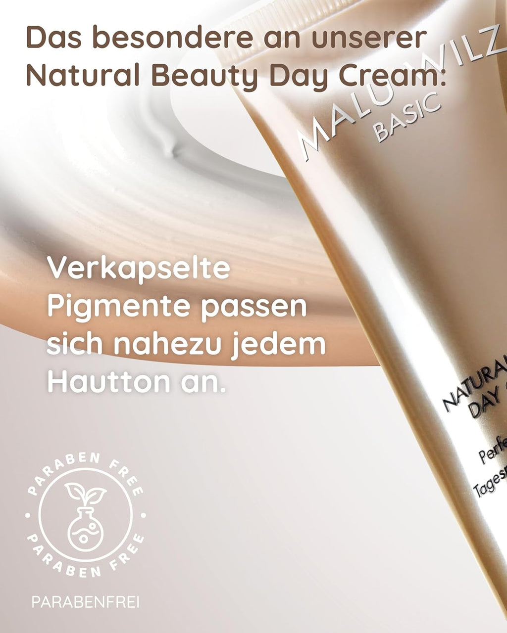 Malu Wilz Natural Beauty Day Cream 40ml I Erfrischende Skincare Gesichtspflege-Creme mit Glycerin & Panthenol I Mit UVA/UVB 10 I Mit Pigmentperlen I Vegan