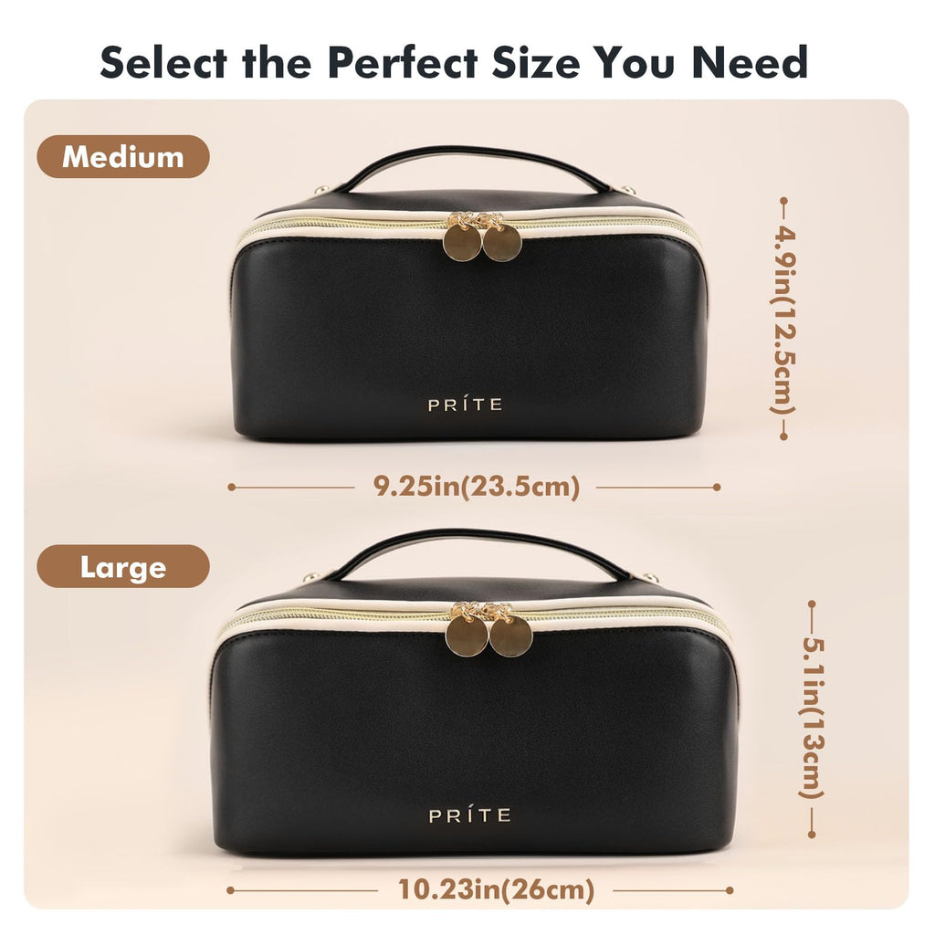 Prite Kosmetiktasche Reise Make Up Tasche mit Pinsel-Fächer, Beige, L