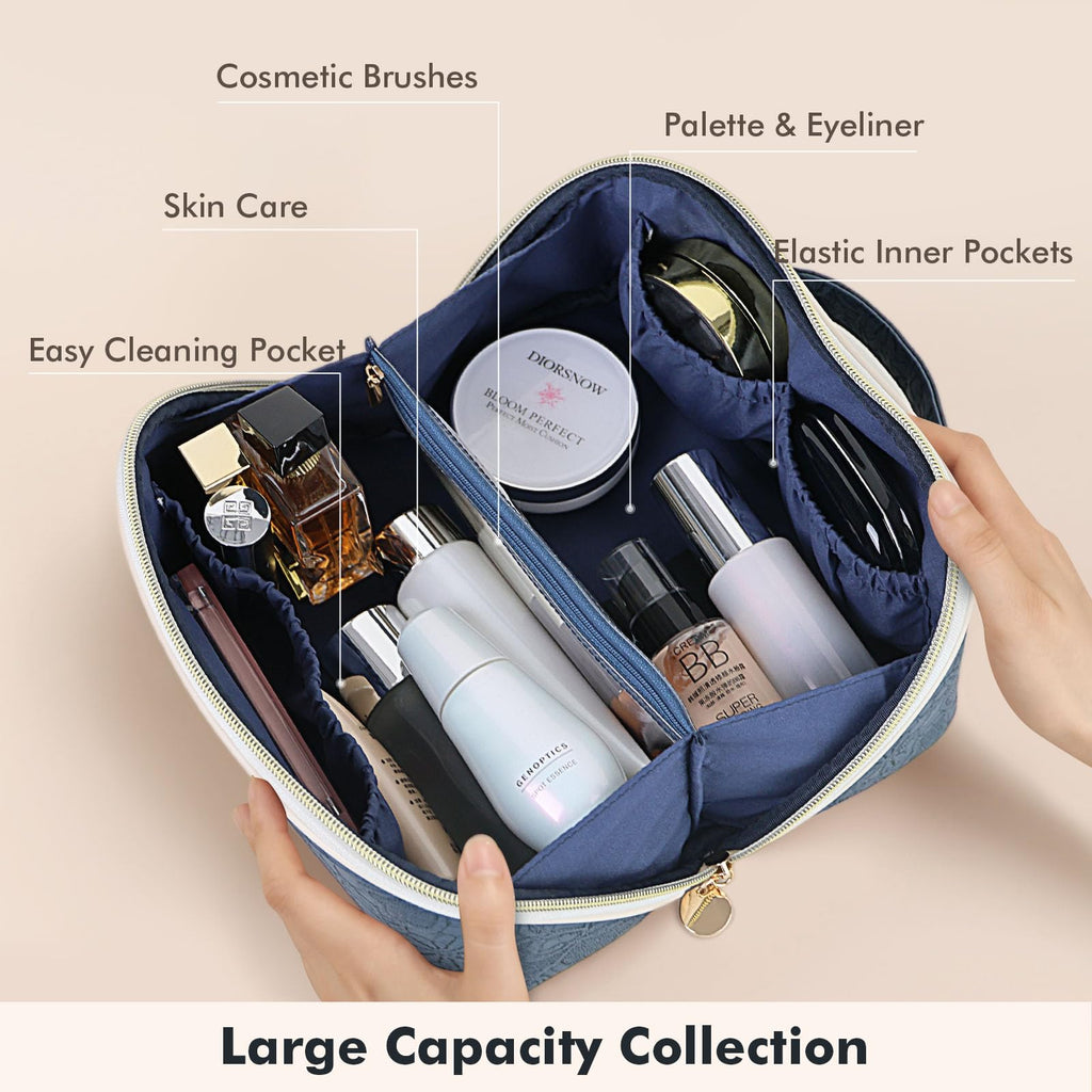 Prite Kosmetiktasche Reise Make Up Tasche mit Pinsel-Fächer, Beige, L