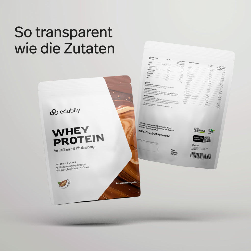 edubily® Whey Protein Konzentrat - Aus Milch von Kühen mit Weidezugang - Ohne Zucker & mit Stevia gesüßt - Optimale Löslichkeit - Made in Germany (750 g, Vanille)