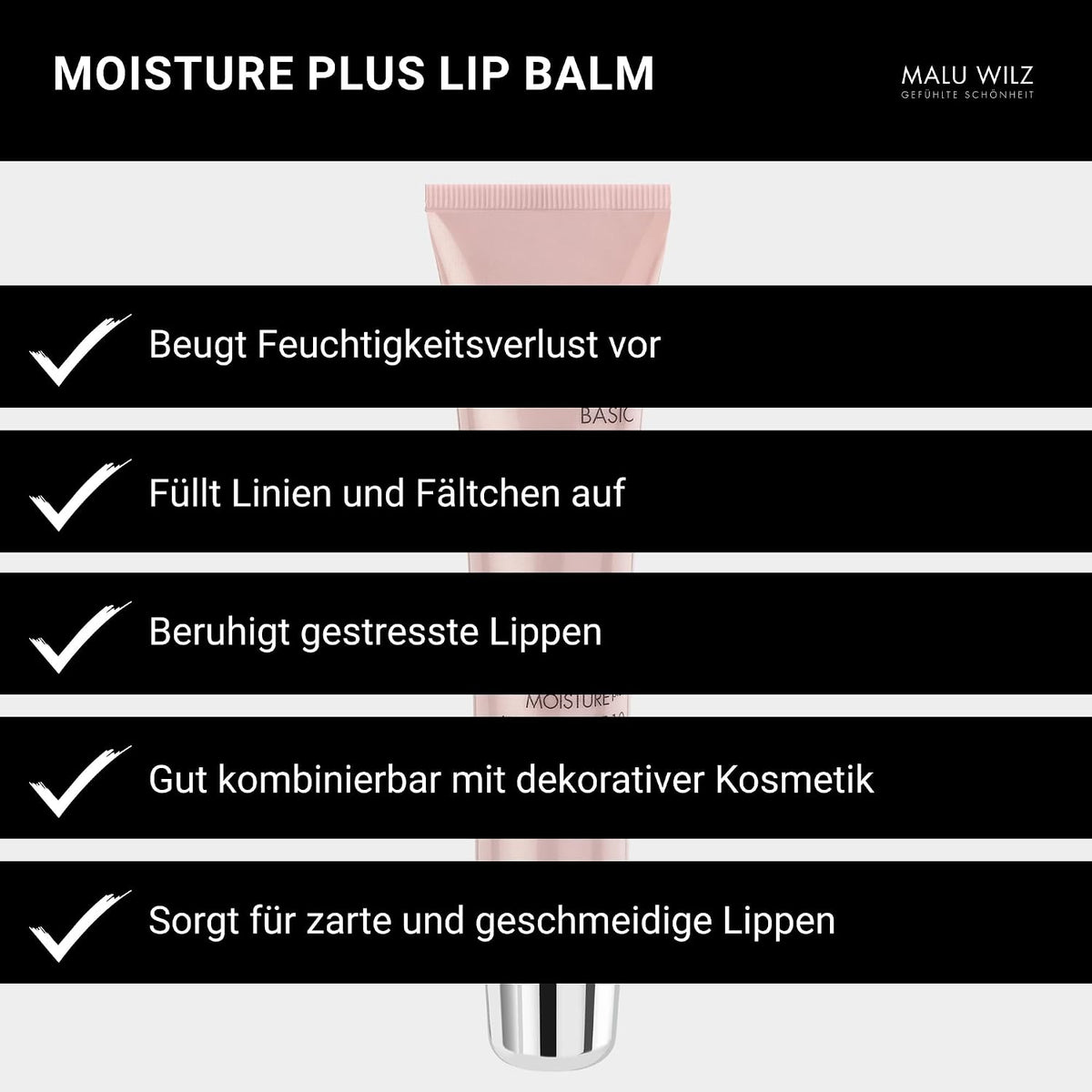 Malu Wilz Moisture Plus Lip Balm 15 ml I Duftender Lippenbalsam mit SPF 10 und feuchtigkeitsspendender Hyaluronsäure I Lippenpflege trockene Lippen I vegan
