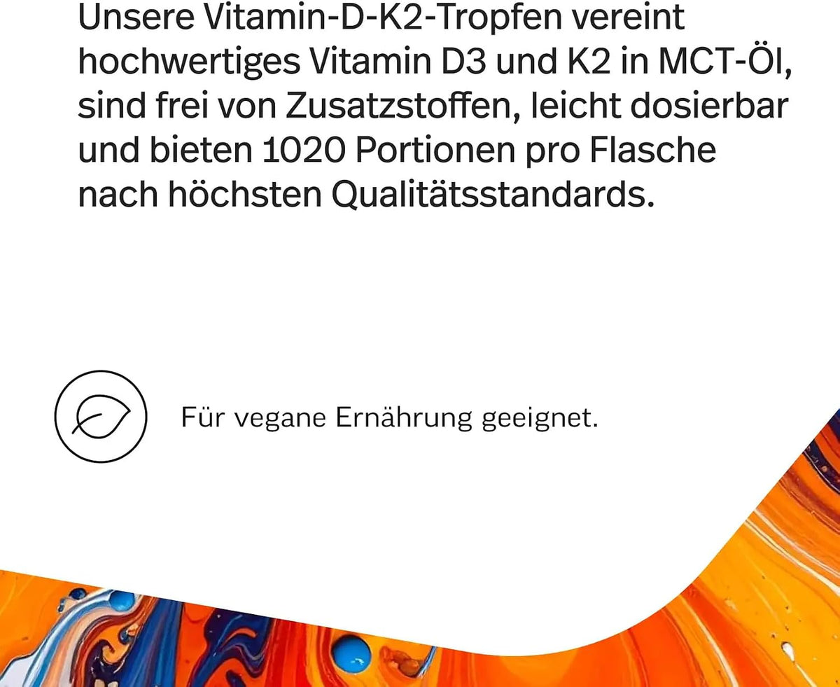 edubily® Vitamin D3 K2 - Vitamin D aus hochwertigem Cholecalciferol - Vitamin K2-MK7 in der All-trans-Form - Gelöst in MCT Öl auf Kokosnussbasis - Laborgeprüft (30 ml)