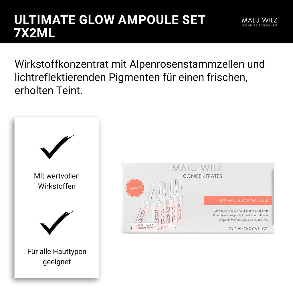 Malu Wilz Ultimate Glow Ampoule Set 7x2ml, vegan - Ampullen Gesicht Pflegeformel gegen müde Haut - Gesichtspflege für strahlenden Teint & herausragendes Hautgefühl