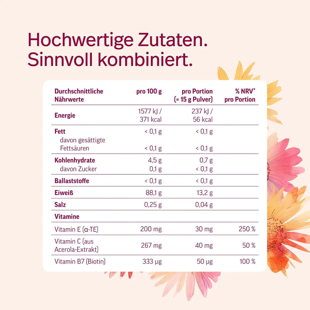 edubily® Kollagen Shine Drink – Beauty-Drink mit Kollagen Hydrolysat aus Weidehaltung, Hyaluronsäure, Vitamin E, Q10 & Biotin (450 g, Pur)