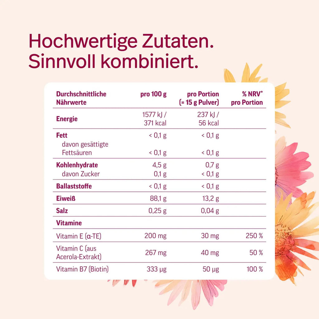 edubily® Kollagen Shine Drink – Beauty-Drink mit Kollagen Hydrolysat aus Weidehaltung, Hyaluronsäure, Vitamin E, Q10 & Biotin (450 g, Pur)