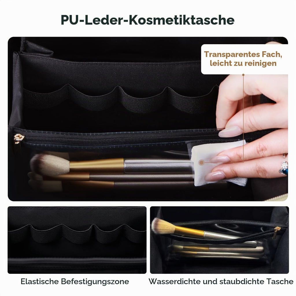 Prite Kosmetiktasche Reise Make Up Tasche mit Pinsel-Fächer, Beige, L