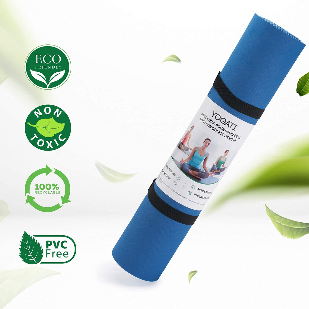YOGATI Yogamatte rutschfest Schadstofffrei, mit Tragegurt. Yoga Matte mit Ausrichtungslinien. Ideal Yogamatten als Gymnastikmatte, Sportmatte, Fitnessmatte, Jogamatte - Yoga mat