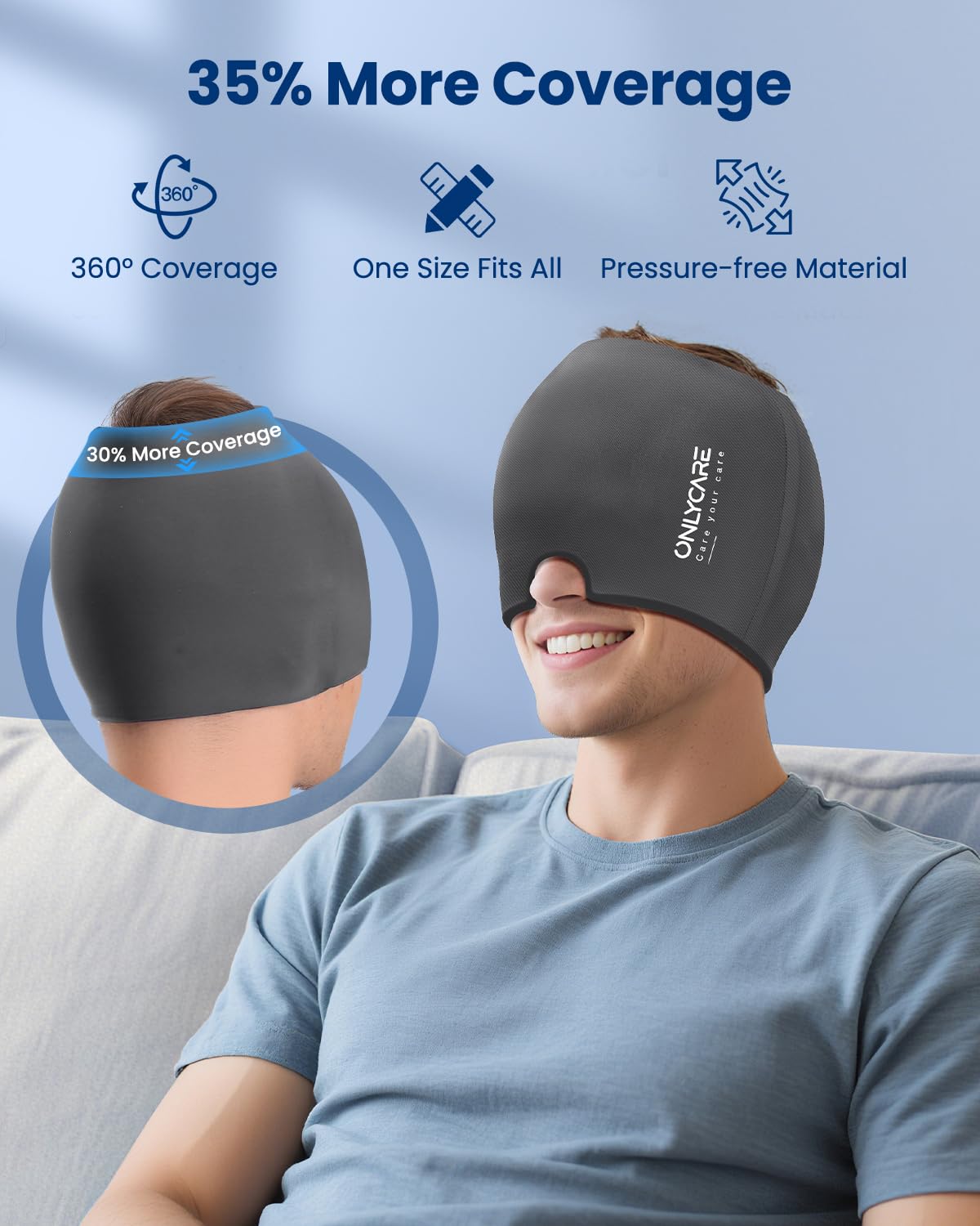 ONLYCARE Migräne Maske, Upgraded Kühlmaske Schlafmaske Kühlmütze Kühlhaube