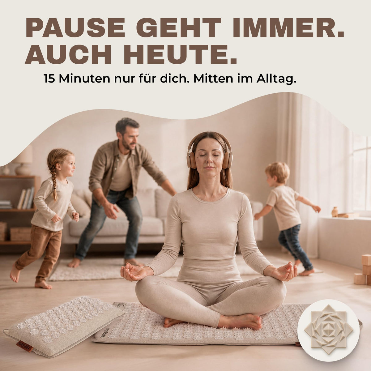 Glanzstück Berlin® Akupressurmatte XL – Set mit Kissen, Tragetasche & Reise-Rosette, 6.850 Blütenspitzen für Rücken, Nacken & Ganzkörper | 72 × 42 cm | Designed in Berlin