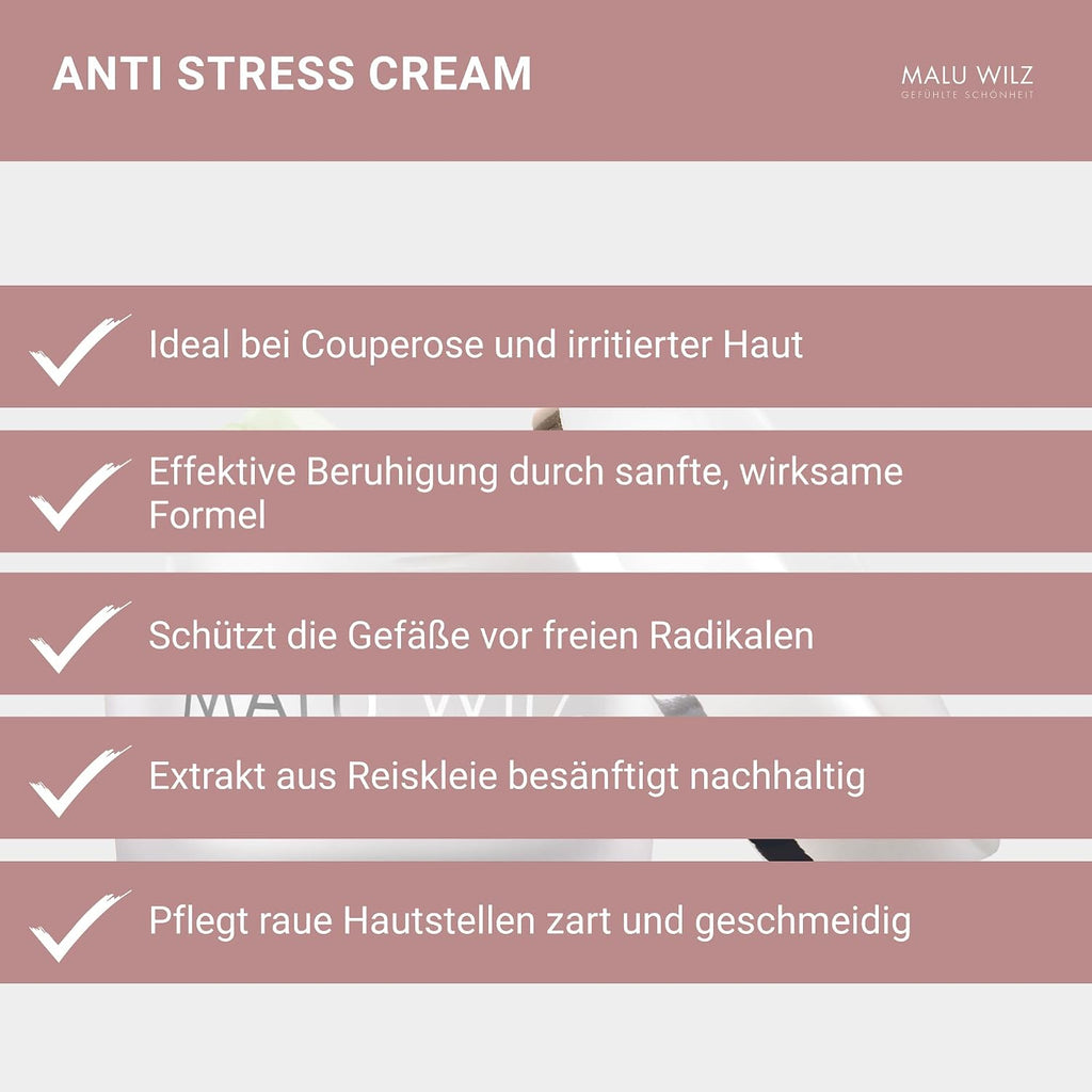 Malu Wilz Anti-Stress Creme 50ml I Hautberuhigende Gesichtscreme I Schutz vor freien Radikalen durch Vitamine und Grüner Tee Extrakt I 24h Pflege