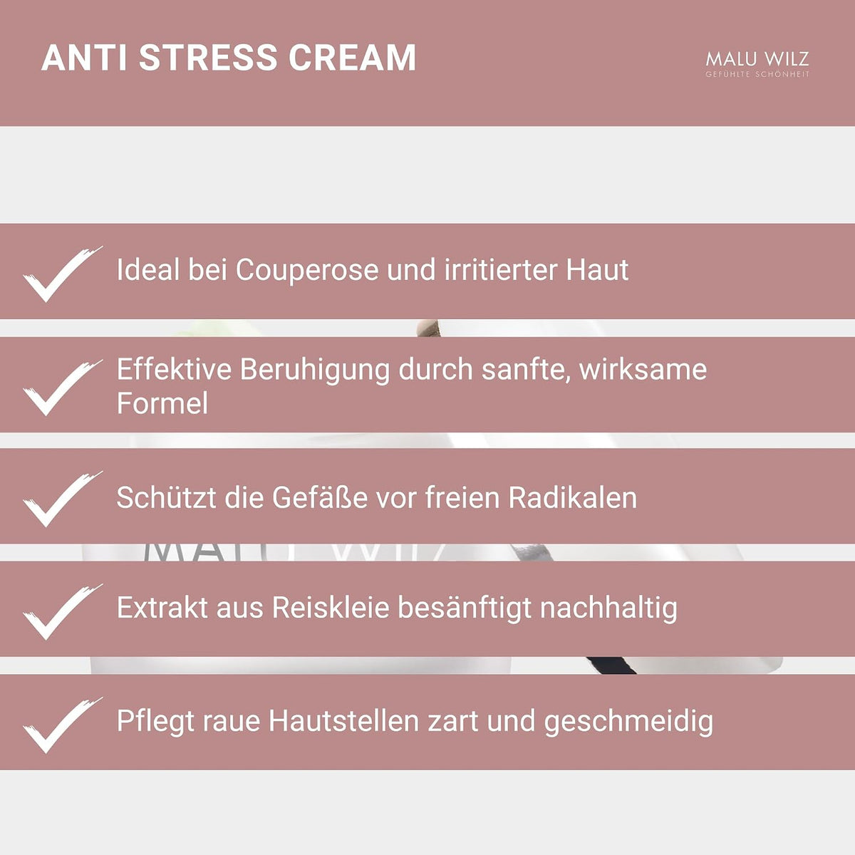 Malu Wilz Anti-Stress Creme 50ml I Hautberuhigende Gesichtscreme I Schutz vor freien Radikalen durch Vitamine und Grüner Tee Extrakt I 24h Pflege