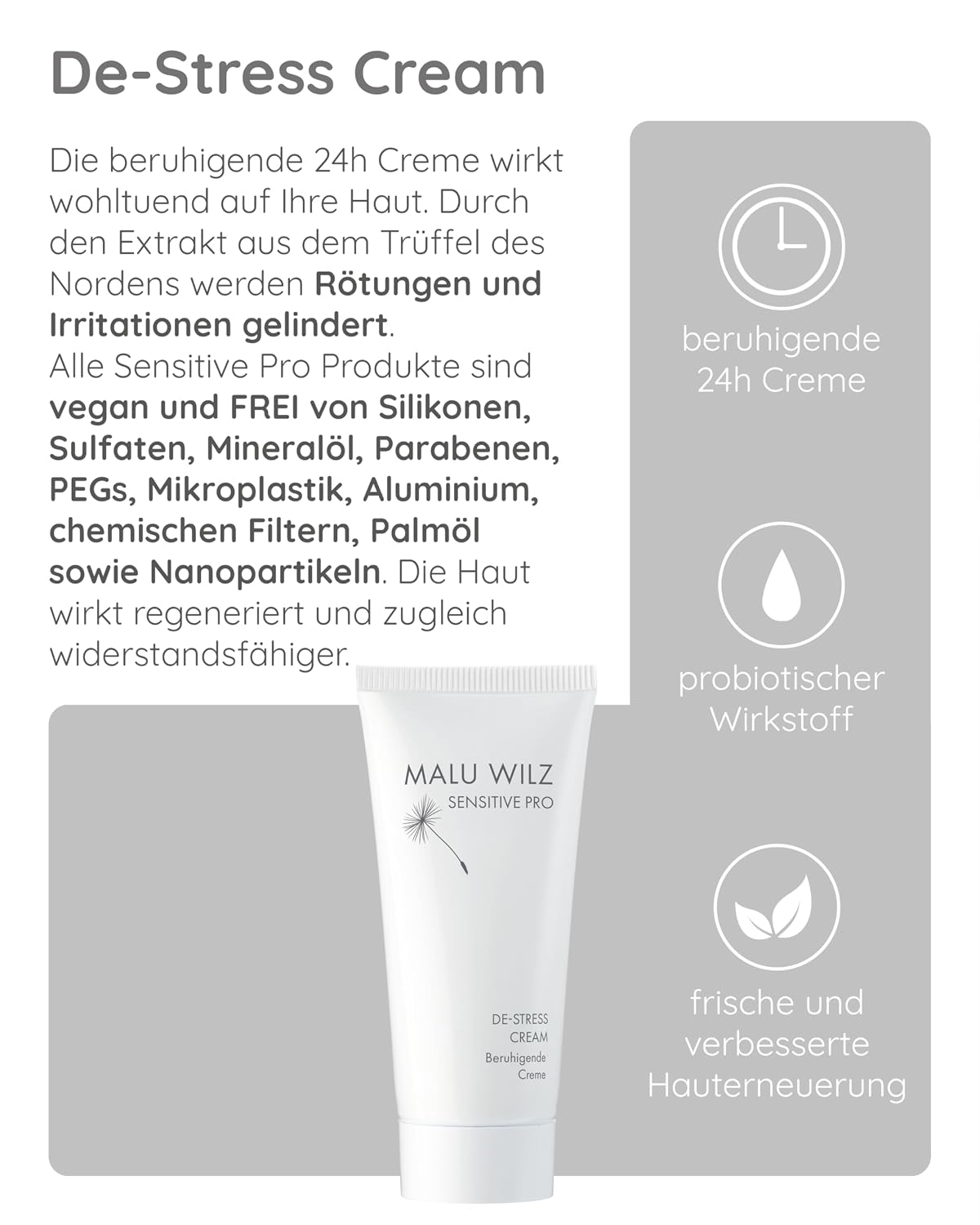 Malu Wilz DE-Stress Cream 50 ml I Skincare Gesichtspflege-Creme für sanfte Gesichtsreinigung I Schützender Gesichtsreiniger mit Hyaluronsäure I Vegan