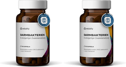 edubily® Darmbakterien Kapseln mit L. plantarum, L. reuteri, S. thermophilus, B. lactis, B. longum, B. infantis & B. adolescentis - Ohne Inulin (90 Kapseln)