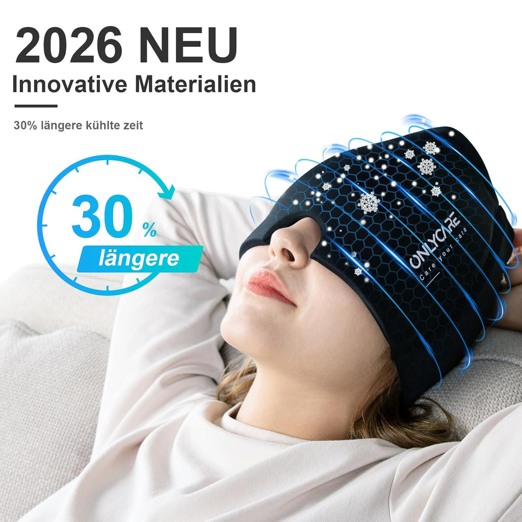 ONLYCARE Migräne Maske, Upgraded Kühlmaske Schlafmaske Kühlmütze Kühlhaube