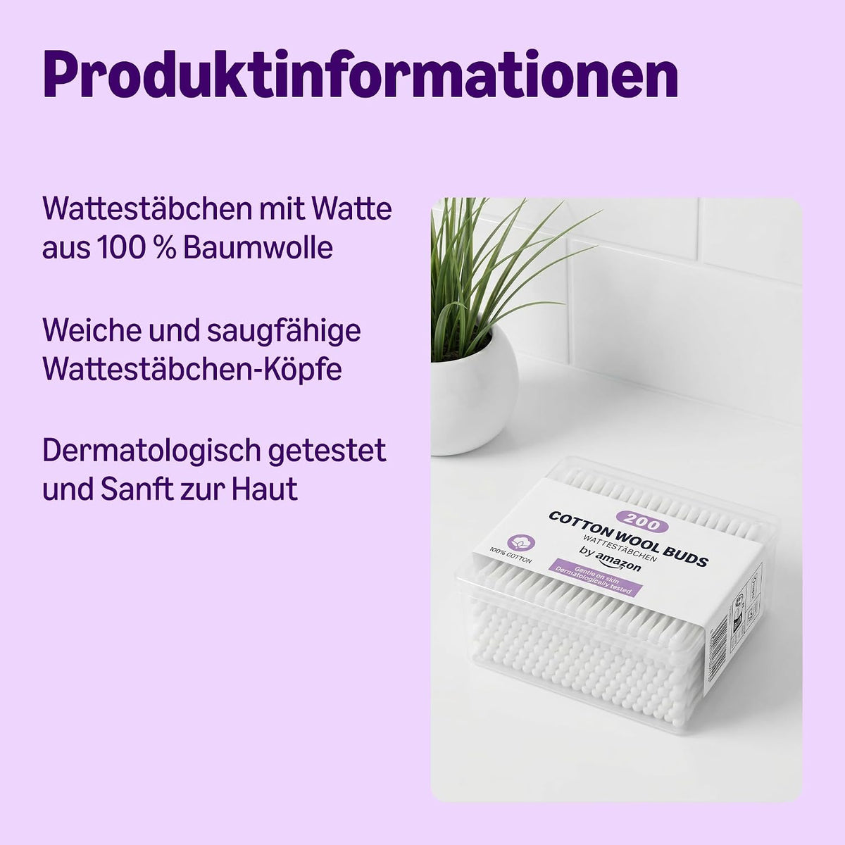 by Amazon Wattestäbchen, 100% Baumwolle, 200 Stück