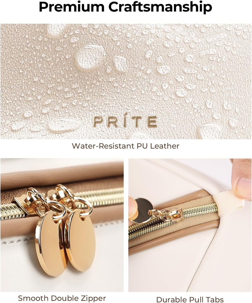 Prite Kosmetiktasche Reise Make Up Tasche mit Pinsel-Fächer, Beige, L