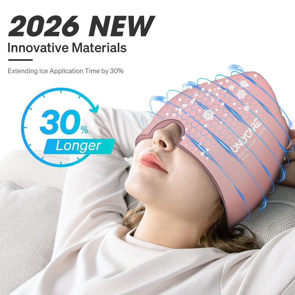 ONLYCARE Migräne Maske, Upgraded Kühlmaske Schlafmaske Kühlmütze Kühlhaube