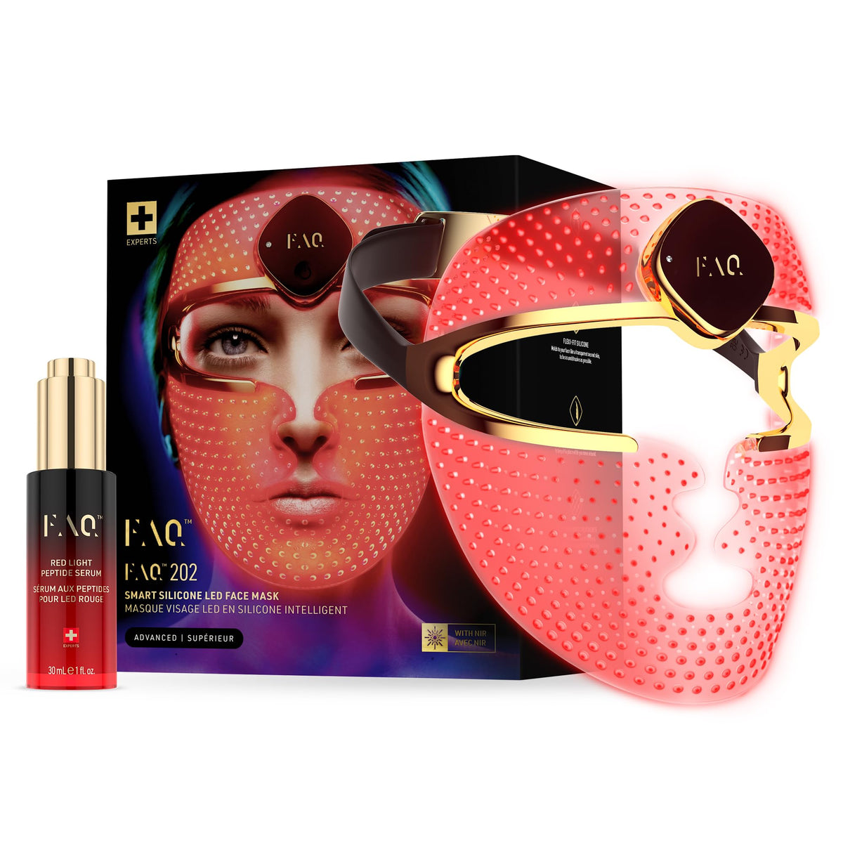 FAQ 202 LED-Gesichtsmaske + FAQ Glass Skin Kollagenmasken-Set, 5 Stk.
