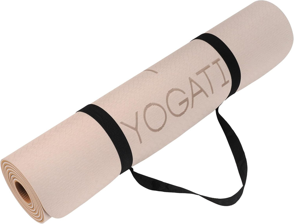 YOGATI Yogamatte rutschfest Schadstofffrei, mit Tragegurt. Yoga Matte mit Ausrichtungslinien. Ideal Yogamatten als Gymnastikmatte, Sportmatte, Fitnessmatte, Jogamatte - Yoga mat