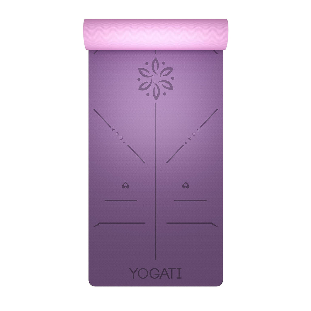 YOGATI Yogamatte rutschfest Schadstofffrei, mit Tragegurt. Yoga Matte mit Ausrichtungslinien. Ideal Yogamatten als Gymnastikmatte, Sportmatte, Fitnessmatte, Jogamatte - Yoga mat