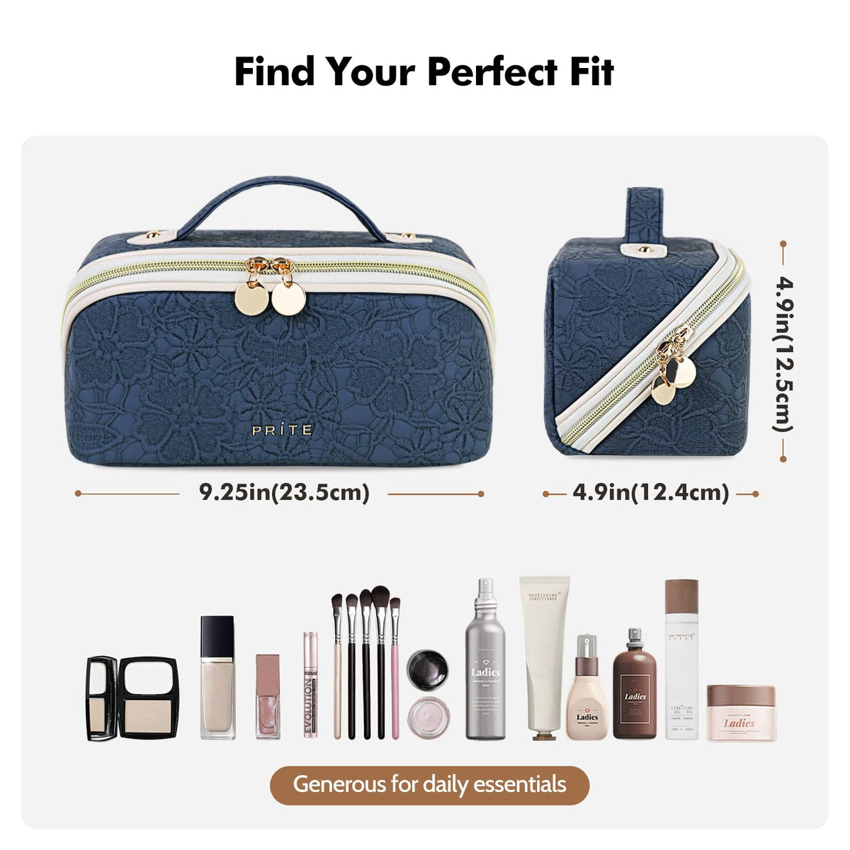 Prite Kosmetiktasche Reise Make Up Tasche mit Pinsel-Fächer, Beige, L