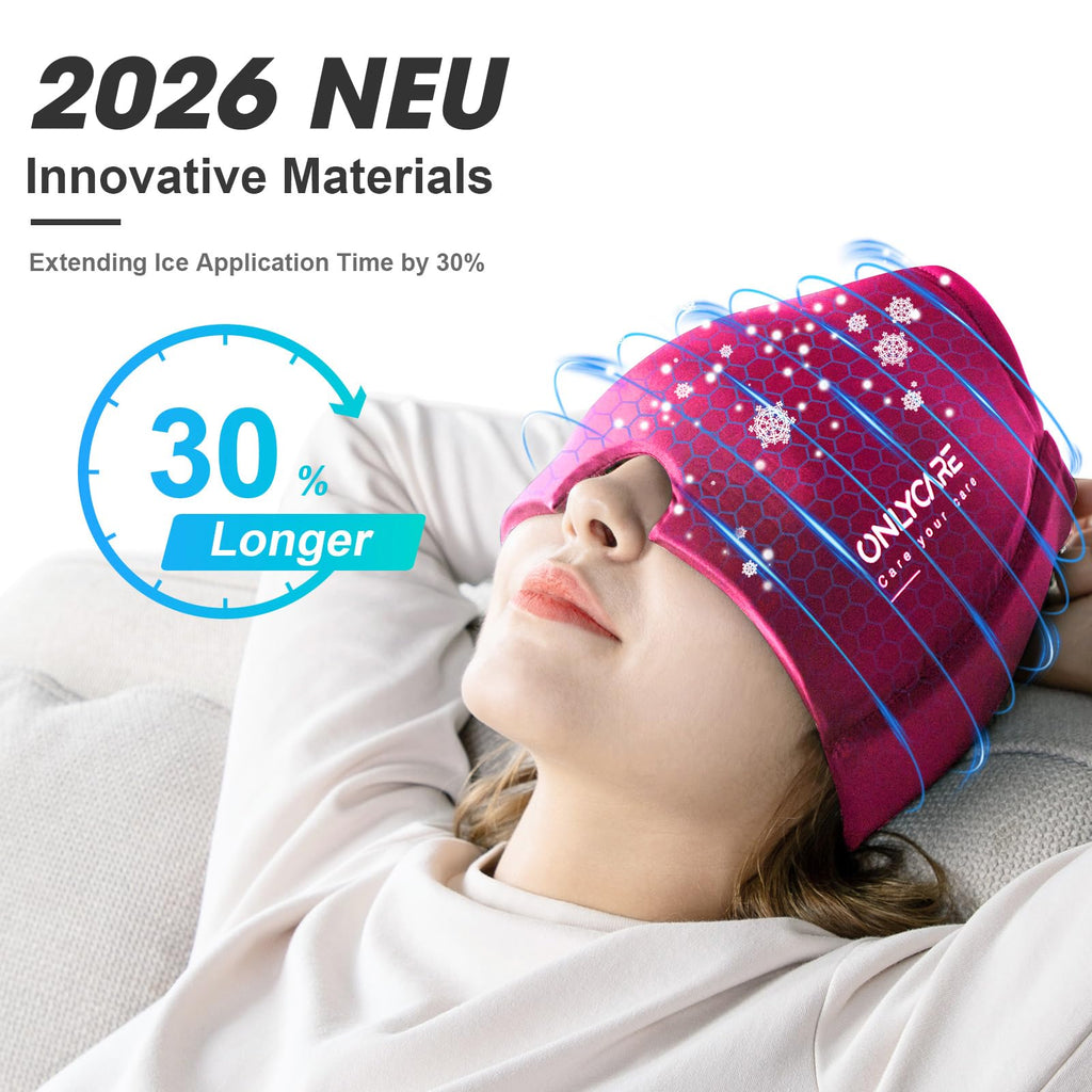 ONLYCARE Migräne Maske, Upgraded Kühlmaske Schlafmaske Kühlmütze Kühlhaube