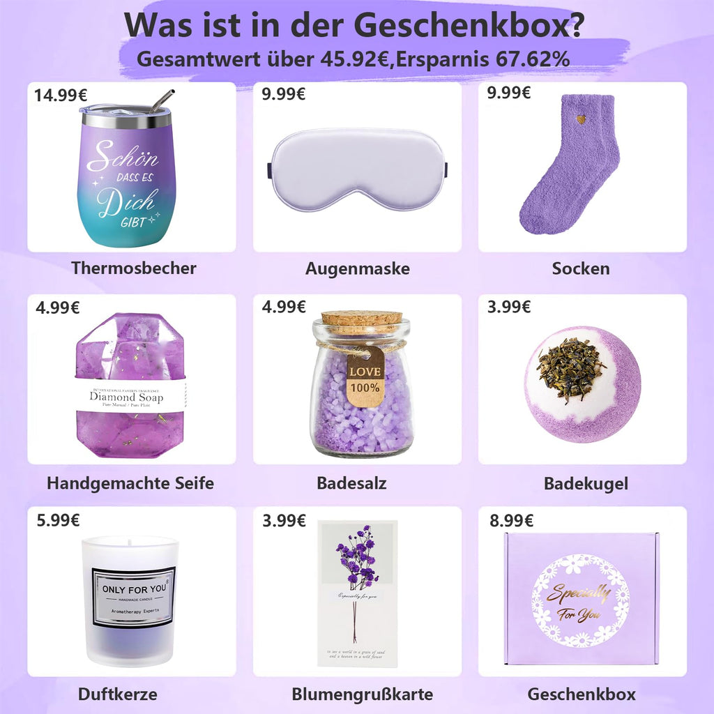Geschenk für Frauen,Geburtstagsgeschenk für Frauen,Geschenkset Geburtstag Wellness Geschenke für Mama Freundin Frau Schwester,Weihnachten Valentinstag Muttertag 18 30 40 50 60 Geburtstag